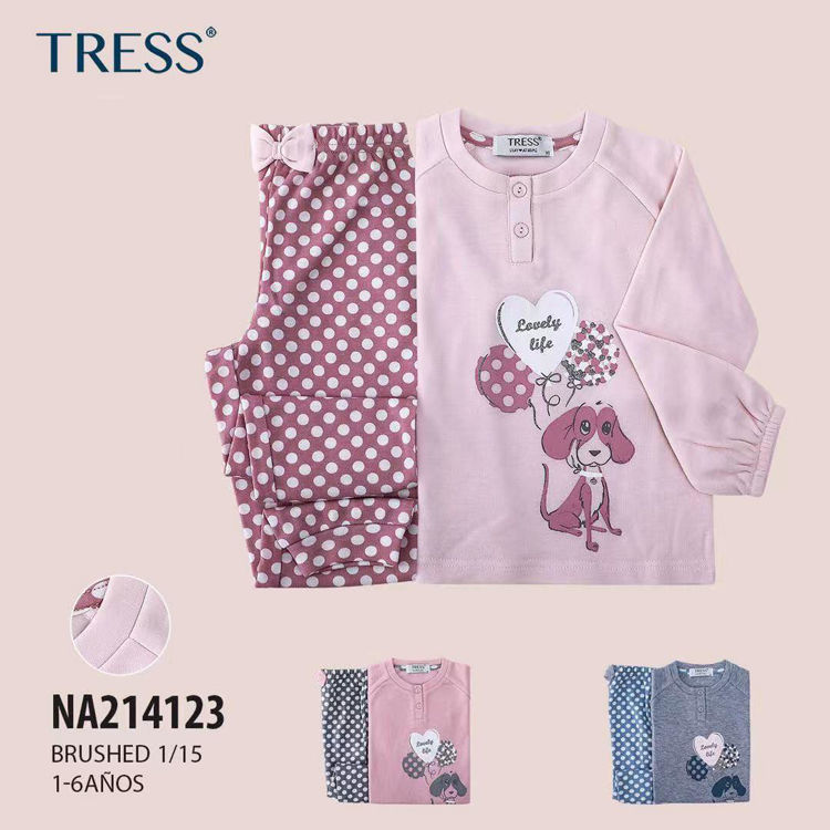 Picture of 214123 GIRLS BRUSHED FLEECY PYJAMA PINK/GREY 4-16